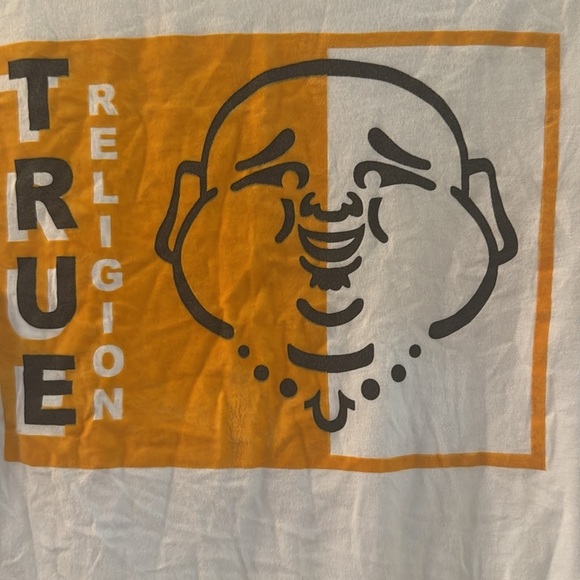 True Religion Buddha Graphic White and Orange Short Sleeve Tee size Large - Picture 2 of 4